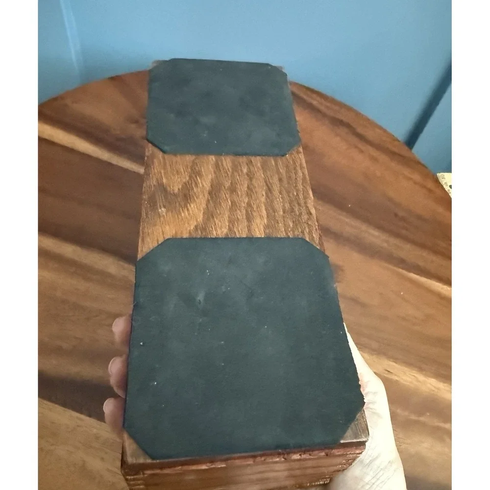 Antique Oak Sewing Notions Box Finger Joint Push Button Velvet Lined 8.5